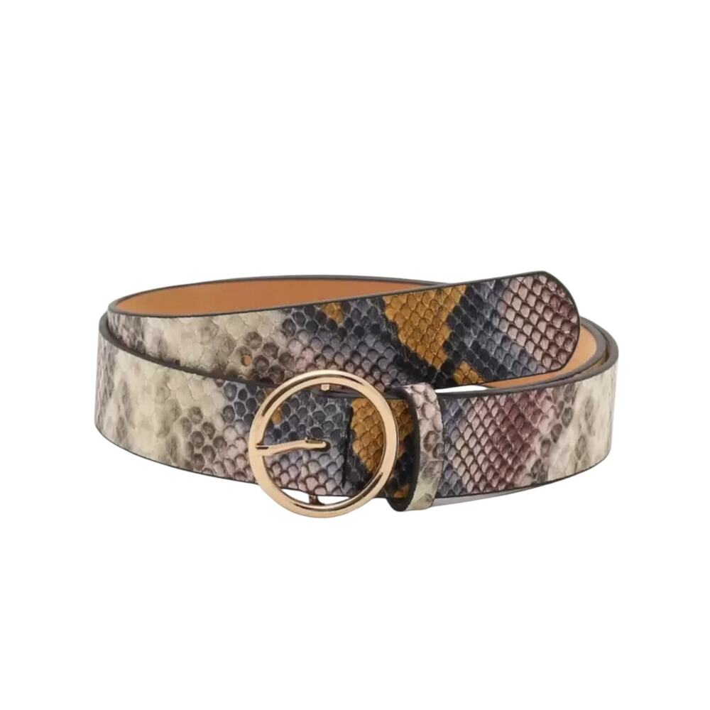 NWT Multicolor Snakeskin Print Belt Gold Round Buckle Boho Western One Size - Picture 4 of 6